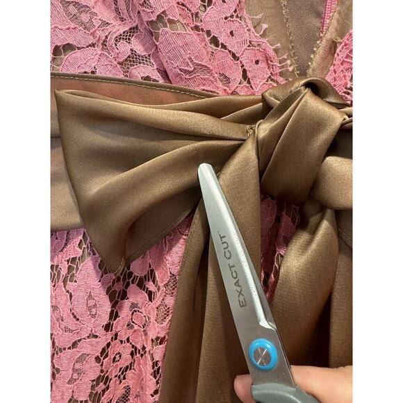 Kay Unger Size 2 Pink Lace Dress Bow Wedding Romantic Evening Retro - Picture 7 of 8